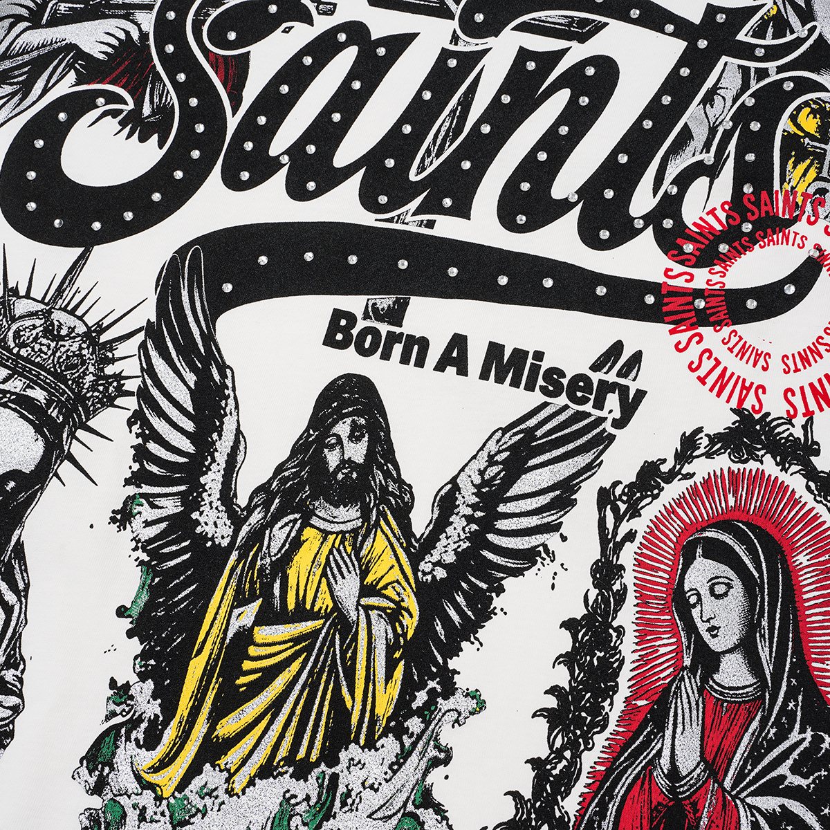 SAINT Rhinestone Religious Graphic T-Shirt ¡ª detail