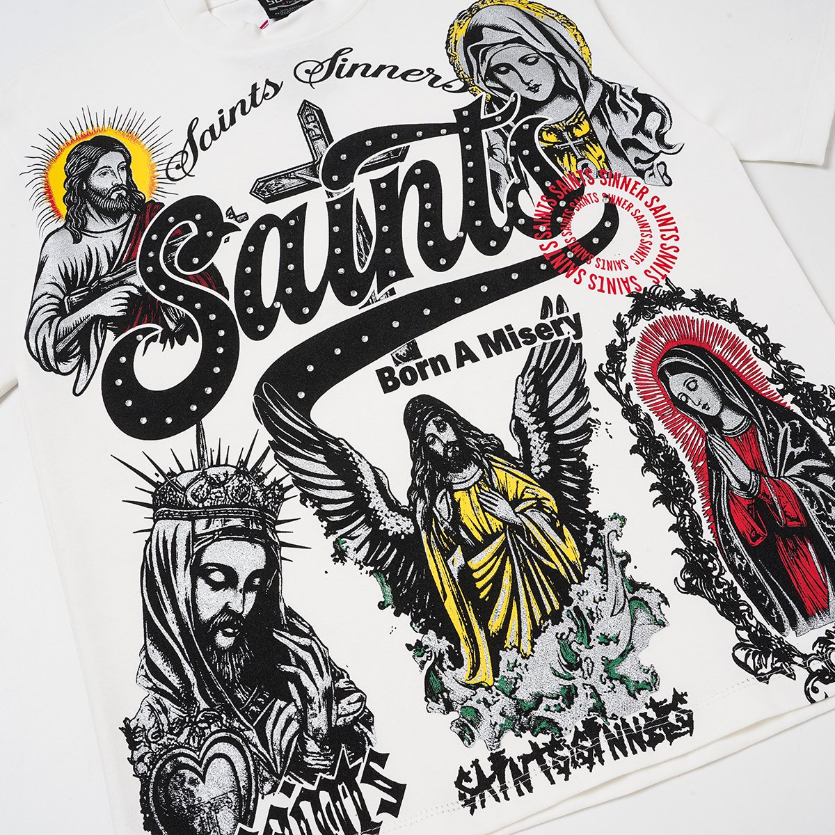 SAINT Rhinestone Religious Graphic T-Shirt ¡ª detail