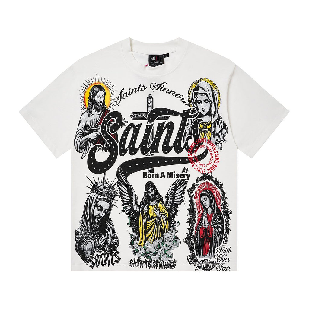 SAINT Rhinestone Religious Graphic T-Shirt ¡ª hero