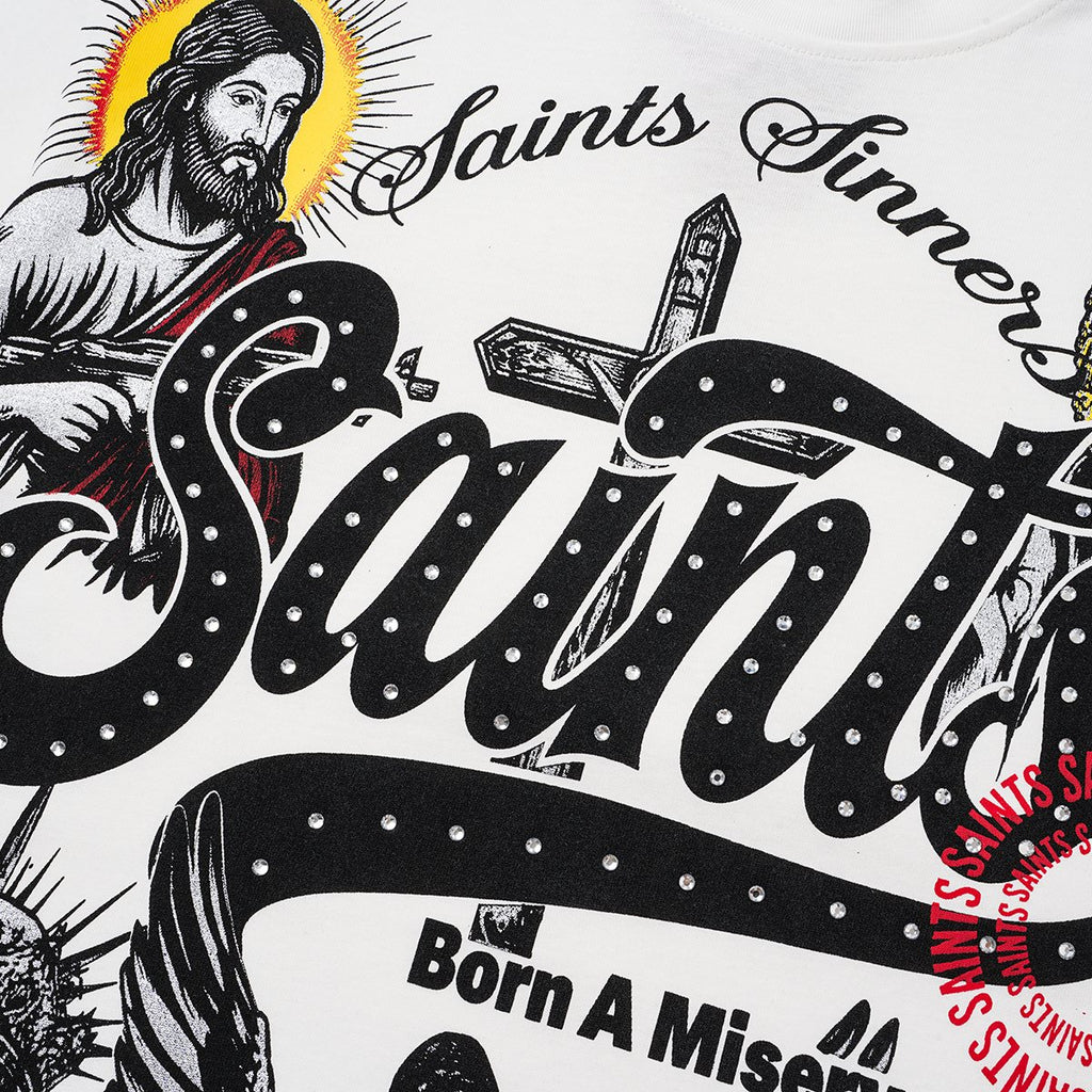 SAINT Rhinestone Religious Graphic T-Shirt ¡ª detail