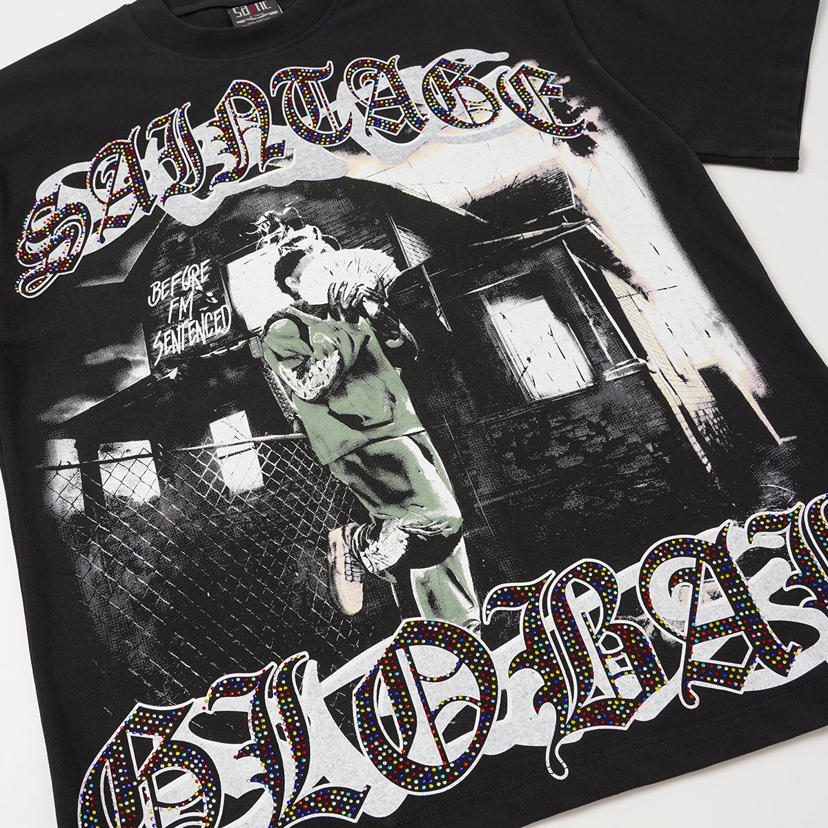 SAINT Black Rhinestone Graphic T-Shirt ¡ª detail