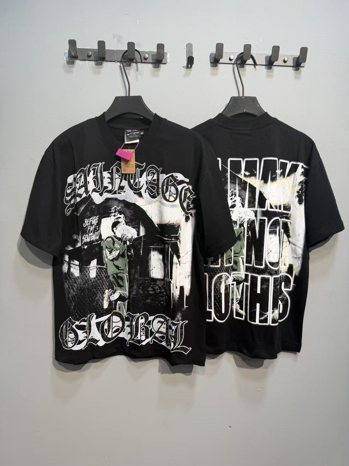 SAINT Black Rhinestone Graphic T-Shirt ¡ª context