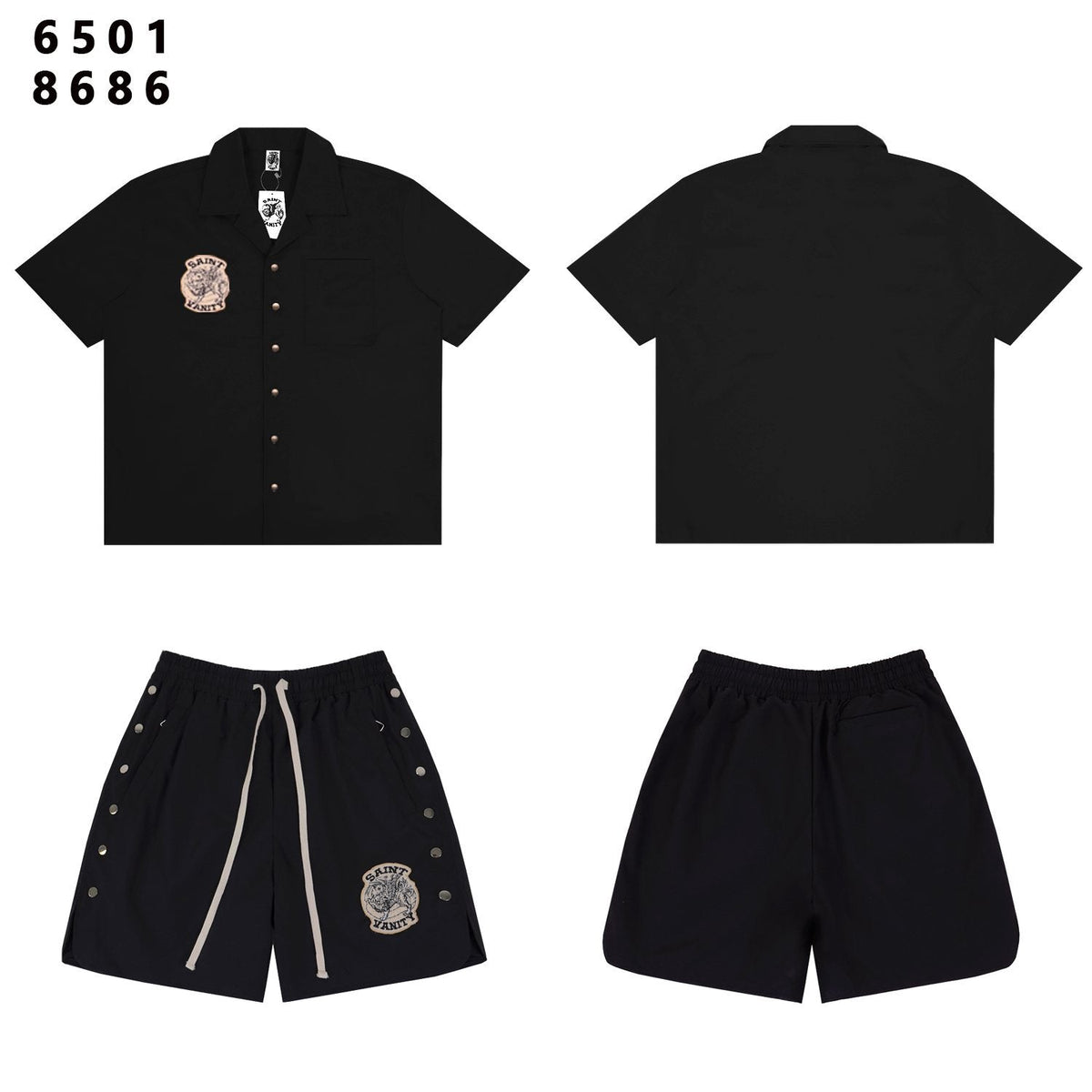 SAINT Vanity Patch Short-Sleeve Shirt & Snap-Side Shorts Set ¡ª front