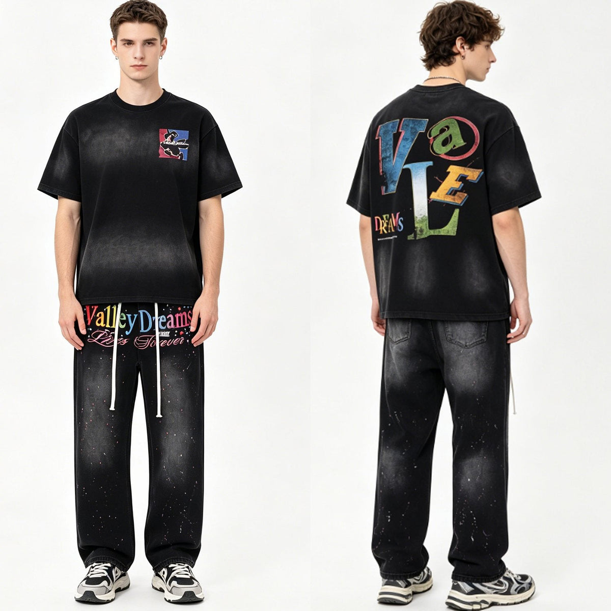 Valley Dreams Lives Forever Paint-Splatter Jeans ¡ª context