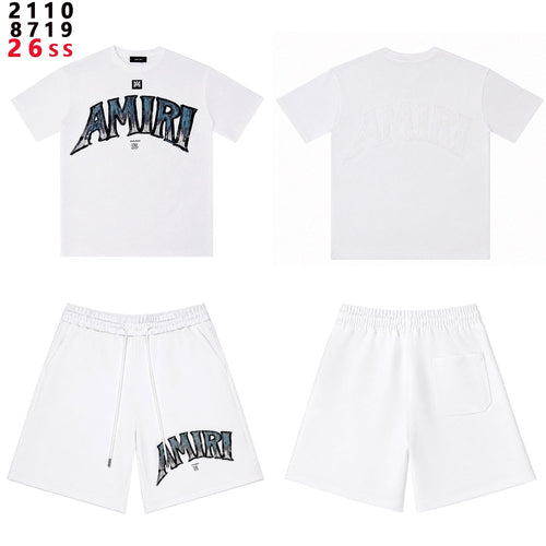 AMIRI Metallic Letter Graphic T-Shirt & Shorts Set ¡ª front