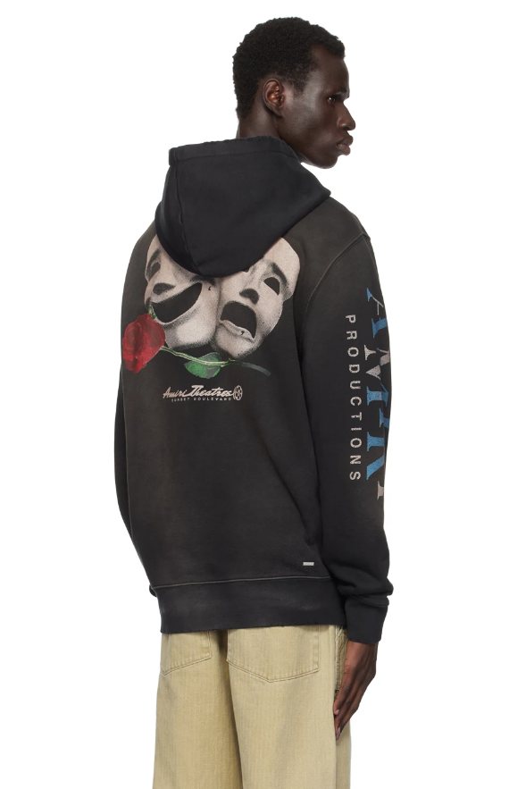 AMIRI Theatre Masks Rose Graphic Hoodie ¡ª model