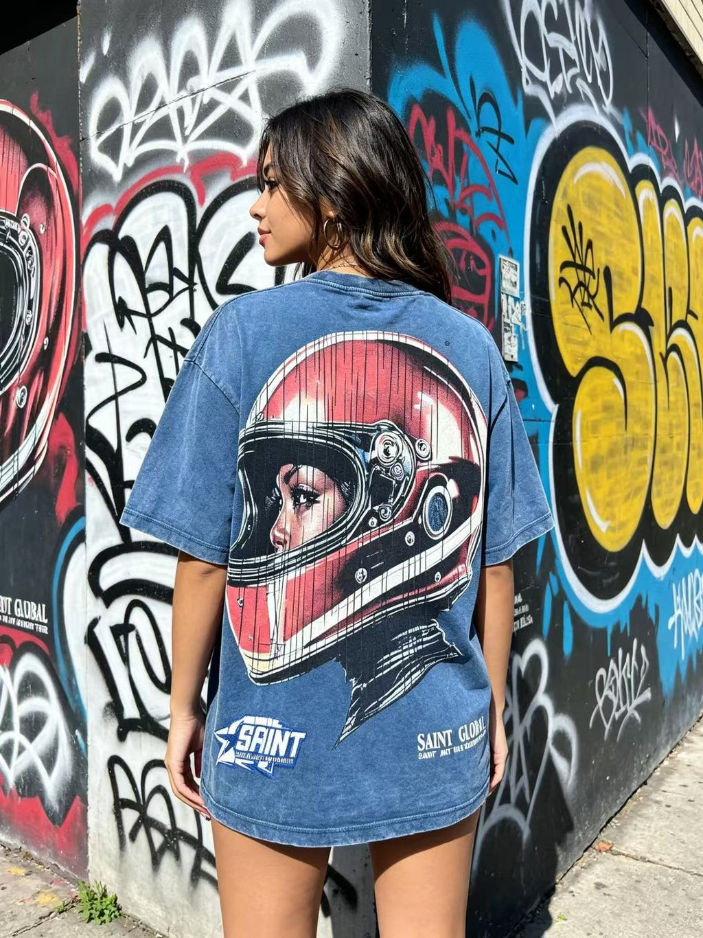 SAINT Washed Rhinestone Graphic T-Shirt ¡ª model