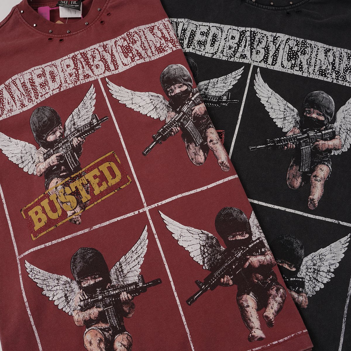 SAINT Rhinestone Distressed Graphic T-Shirt ¡ª detail