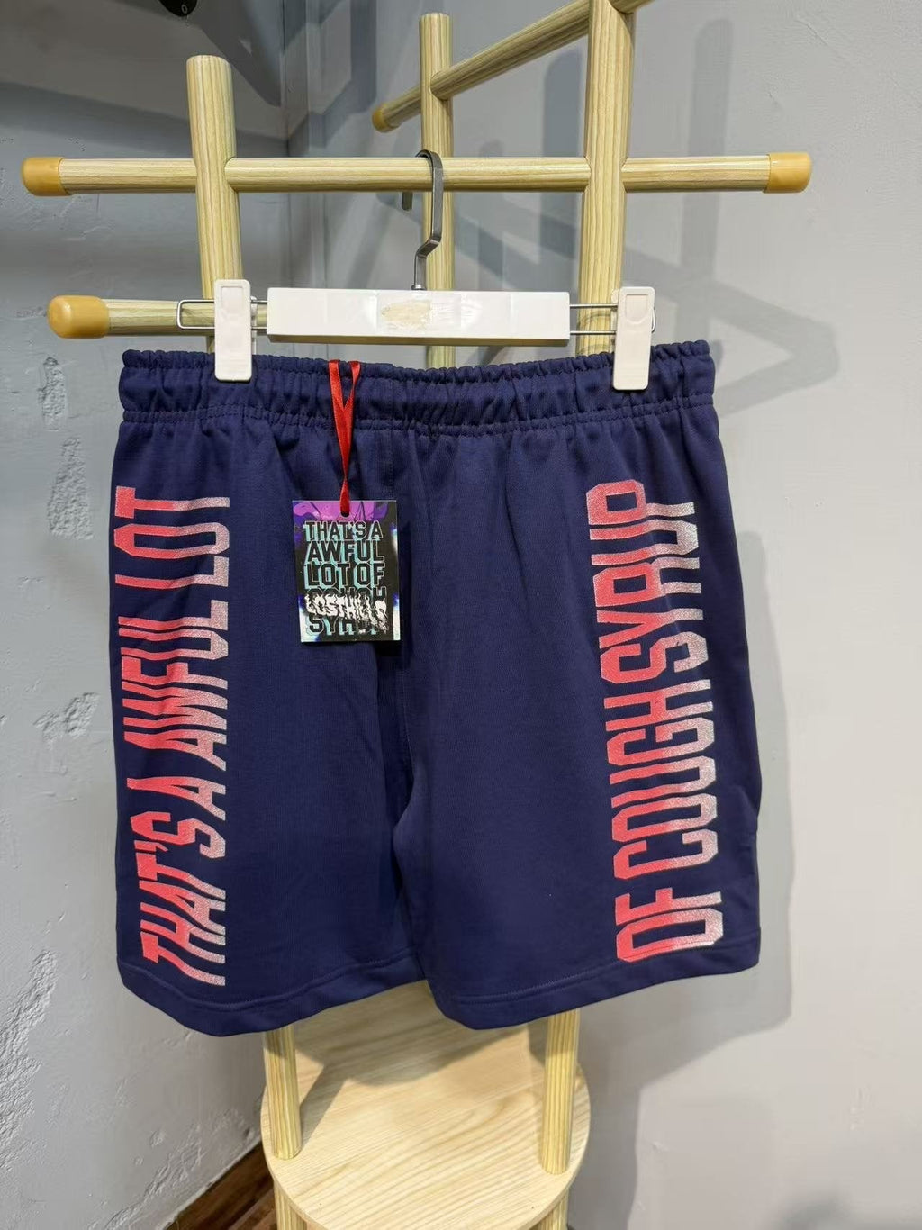 THAT'S A AWFUL LOT OF COUGH SYRUP Navy Graphic Shorts ¡ª back