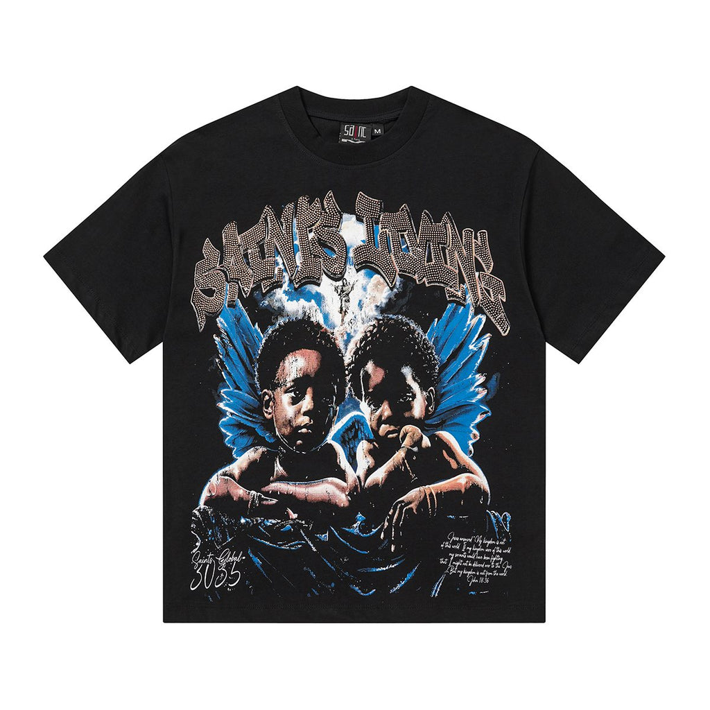 SAINT Rhinestone Graphic Short-Sleeve T-Shirt ¡ª front