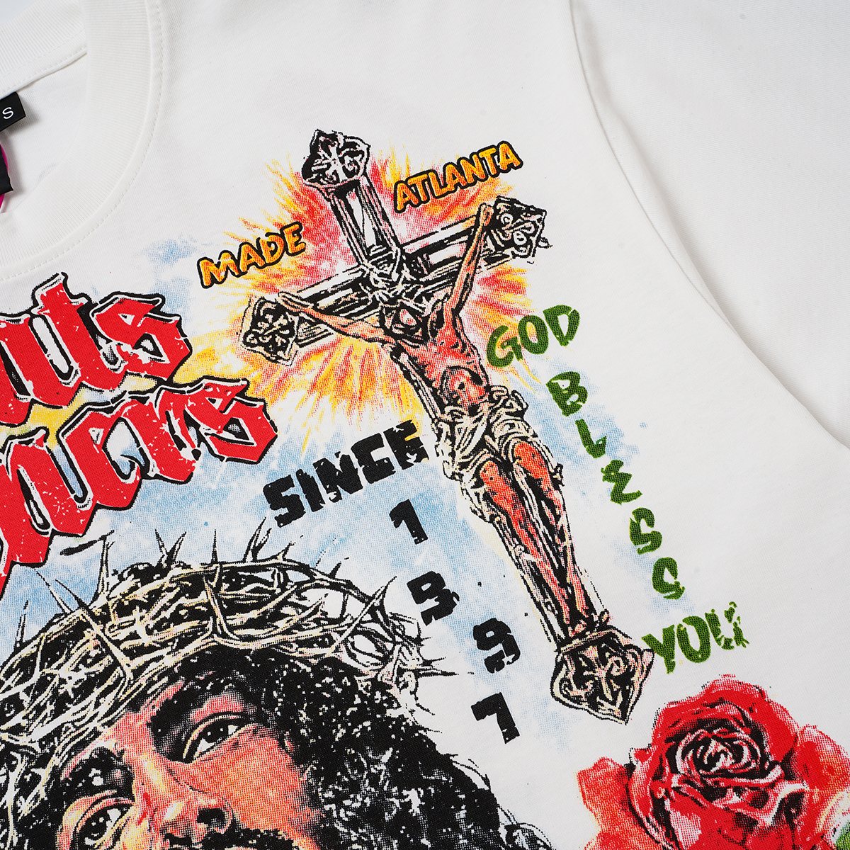 SAINT Religious-Inspired Graphic Short-Sleeve T-Shirt ¡ª detail