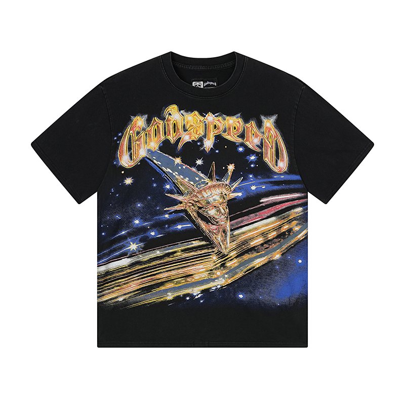 Godspeed Washed Black Front & Back Graphic T-Shirt ¡ª front