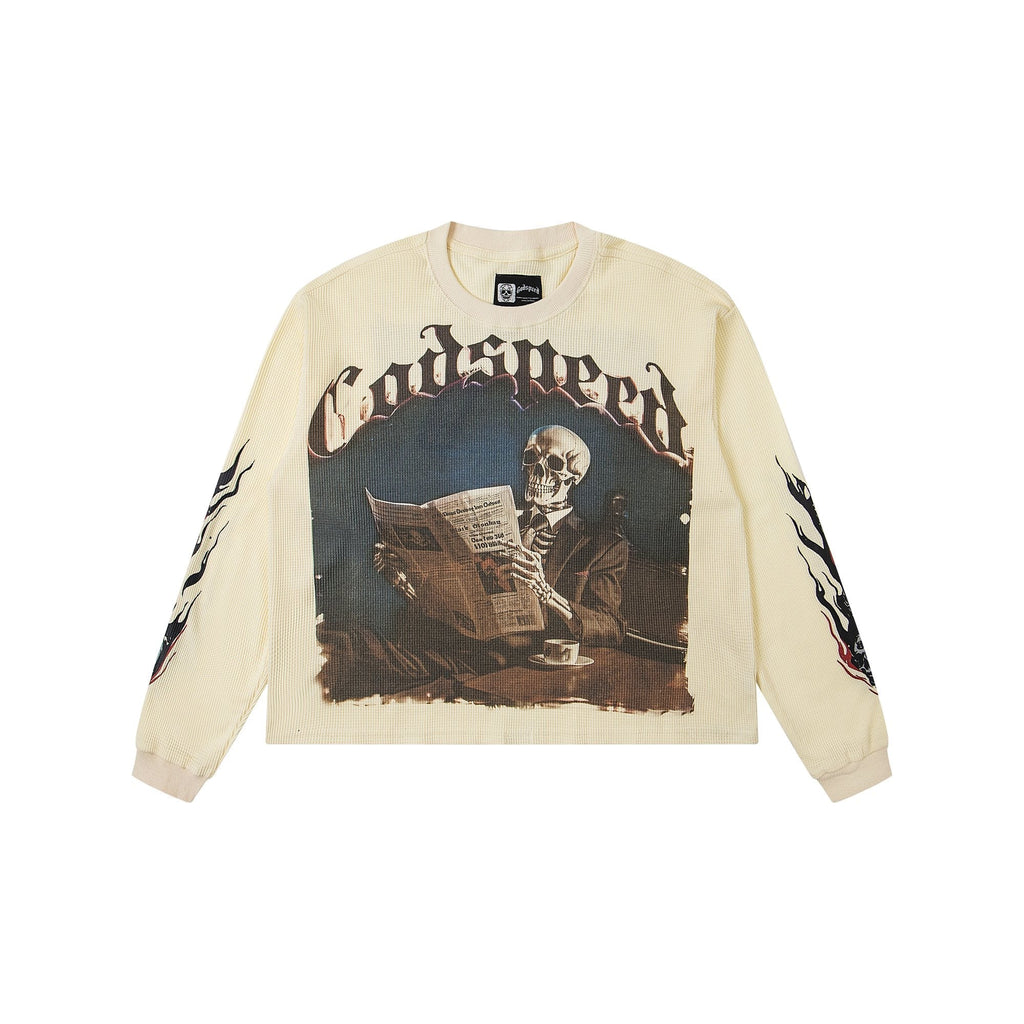 Godspeed Newspaper Skull Graphic Long-Sleeve T-Shirt ¡ª hero