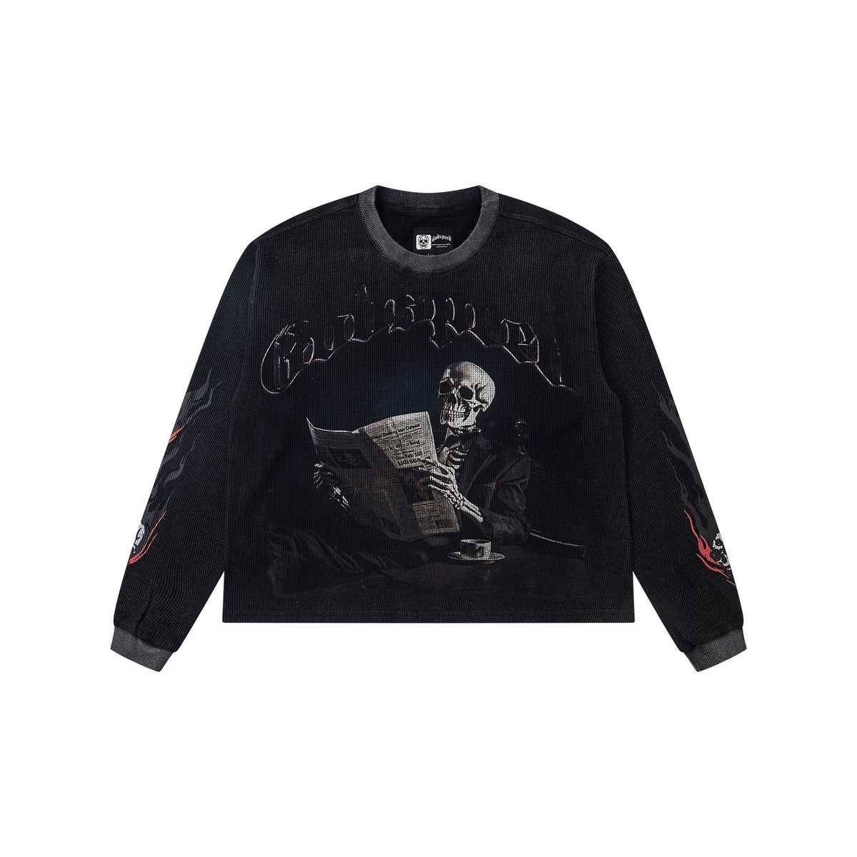 Godspeed Newspaper Skull Graphic Long-Sleeve T-Shirt ¡ª front