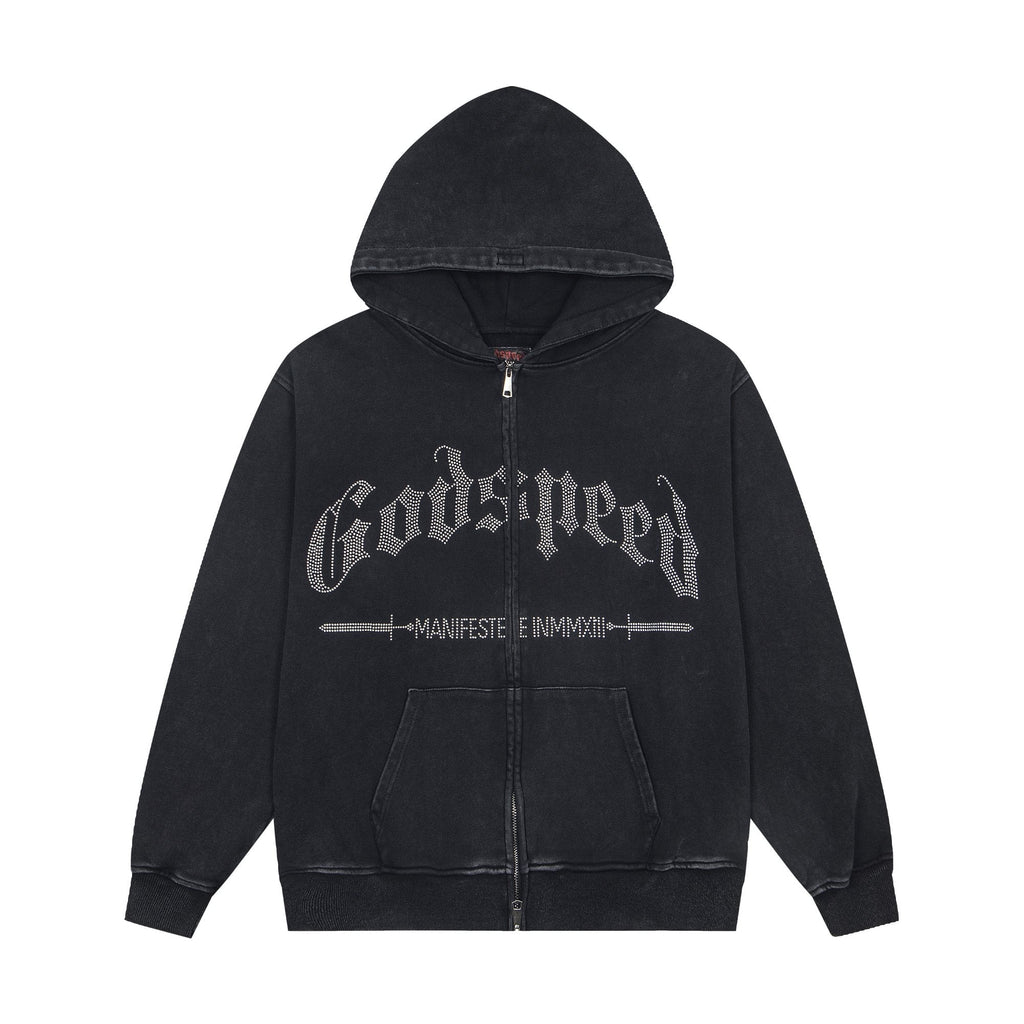 Godspeed Washed Gothic Graphic Full-Zip Hoodie ¡ª hero