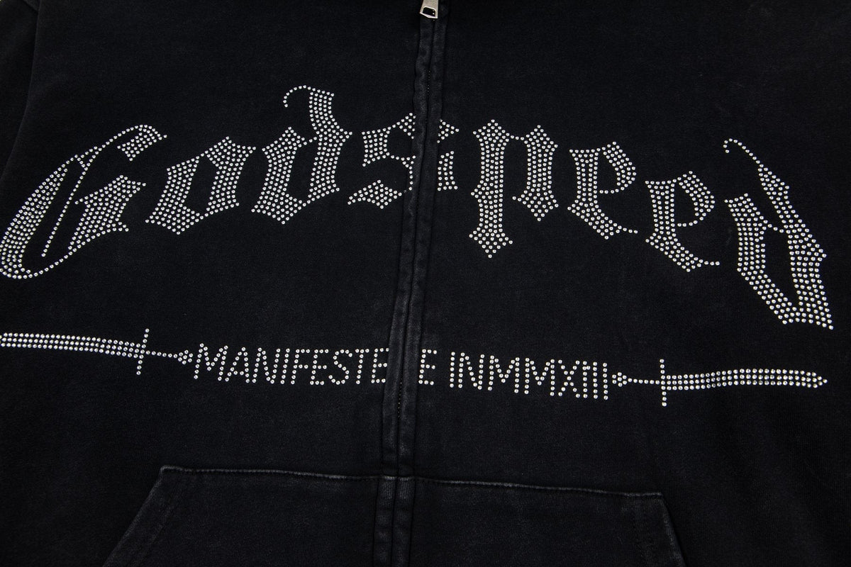 Godspeed Washed Gothic Graphic Full-Zip Hoodie ¡ª detail
