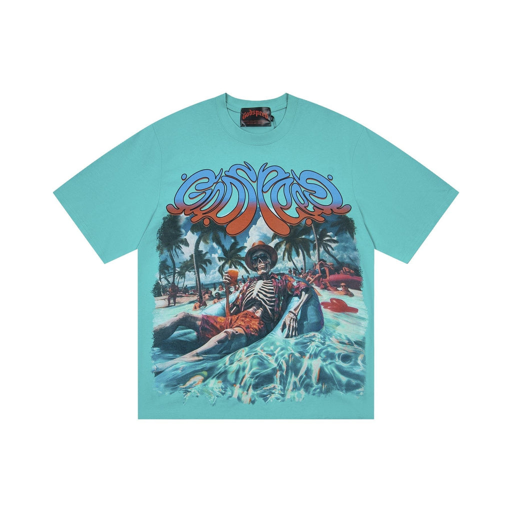 Godspeed Beach Skeleton Graphic T-Shirt ¡ª front