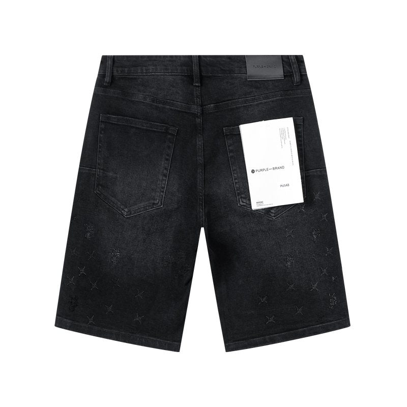 Purple Brand Star Embellished Denim Shorts ¡ª back