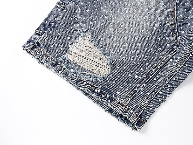 Purple Brand Rhinestone Splatter Denim Shorts ¡ª detail