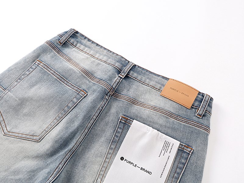 Purple Brand Light Blue Embroidered Denim Shorts ¡ª detail