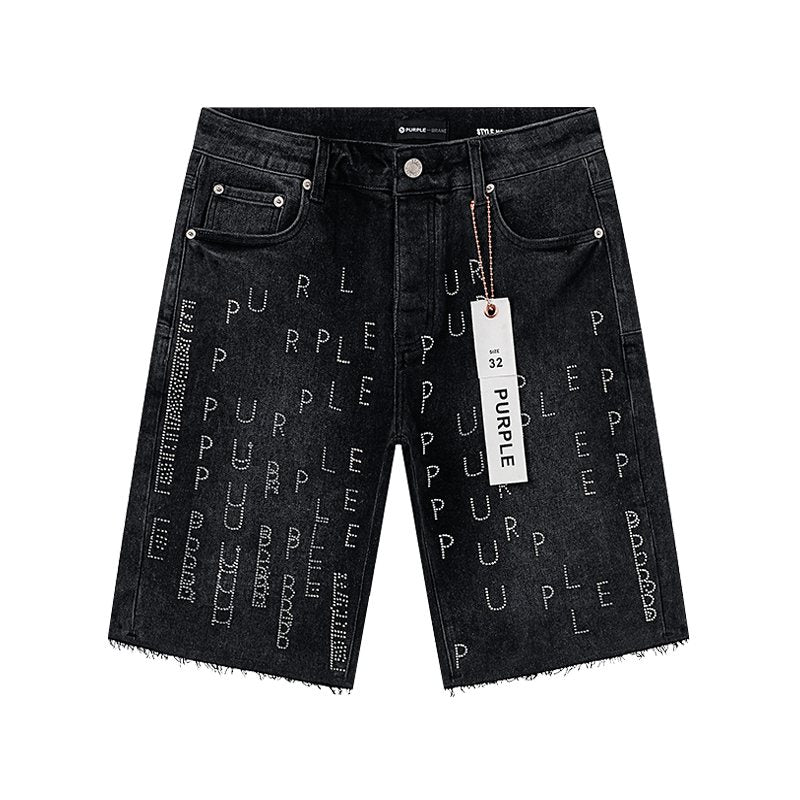 Purple Brand Black Rhinestone Graphic Denim Shorts ¡ª hero