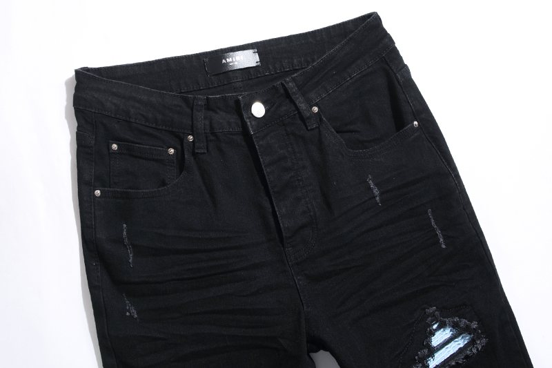 AMIRI Black Distressed Biker Jeans ¡ª detail