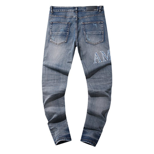 AMIRI Blue Washed Embroidered Jeans ¡ª back