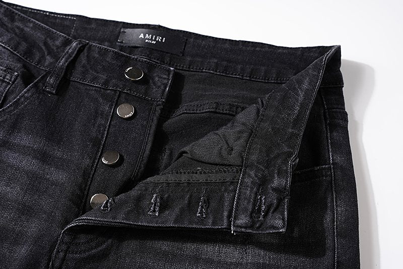 AMIRI Black Washed Distressed Jeans ¡ª detail