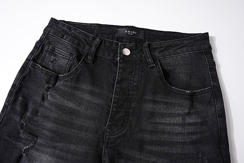 AMIRI Black Washed Distressed Jeans ¡ª detail