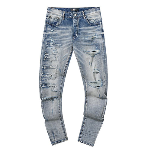 AMIRI Light Blue Distressed Ripped Knee Jeans ¡ª hero