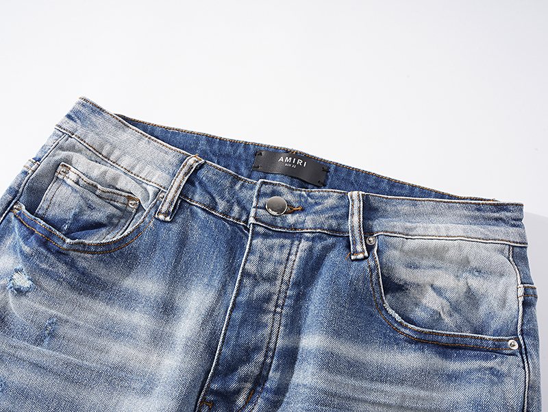 AMIRI Light Blue Distressed Ripped Knee Jeans ¡ª detail