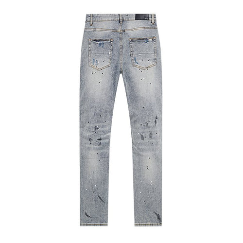 AMIRI Light Blue Distressed Paint Splatter Jeans ¡ª back