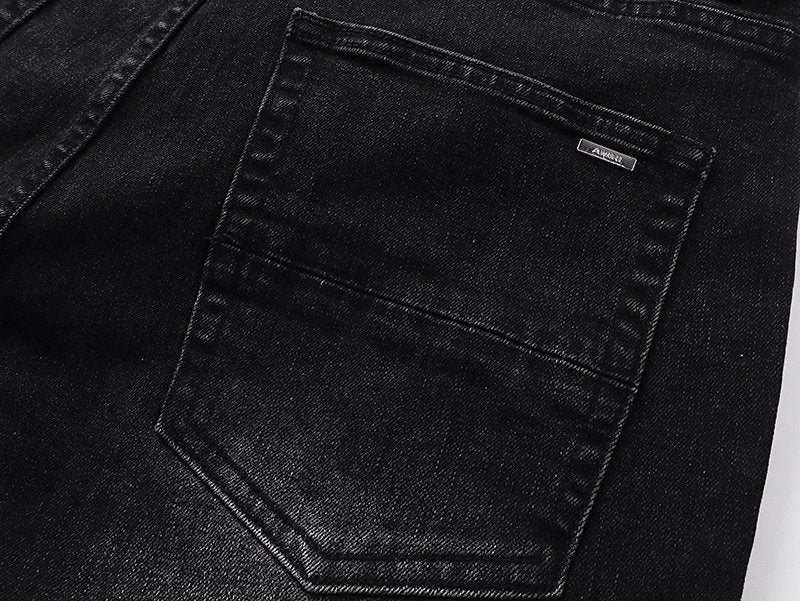 AMIRI Black Rhinestone Distressed Jeans ¡ª detail