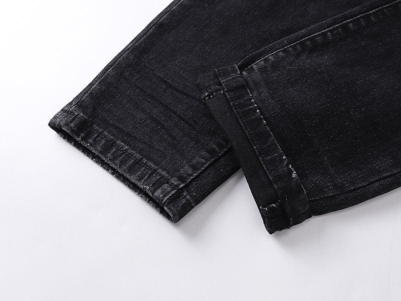 AMIRI Black Rhinestone Distressed Jeans ¡ª detail