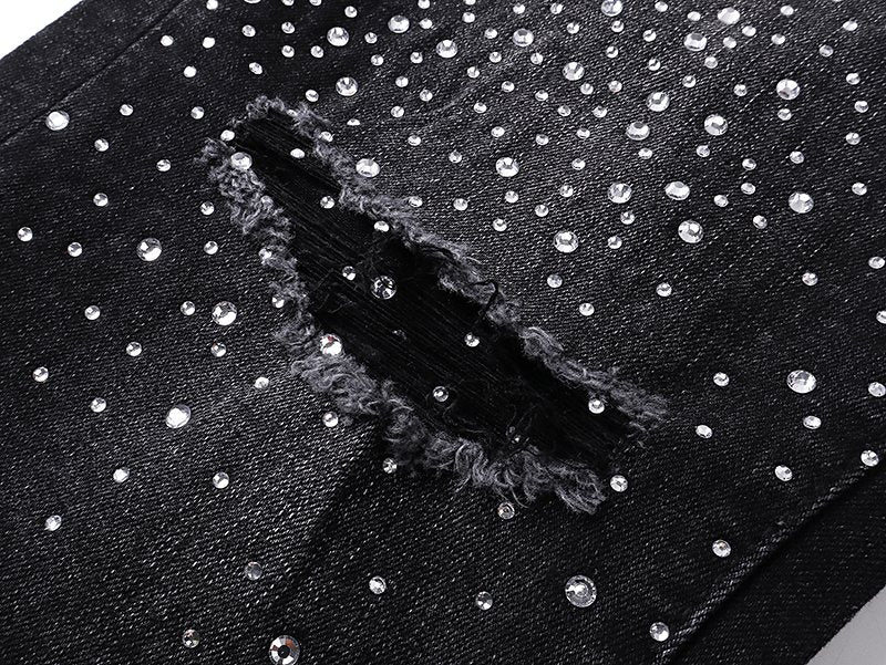 AMIRI Black Rhinestone Distressed Jeans ¡ª detail