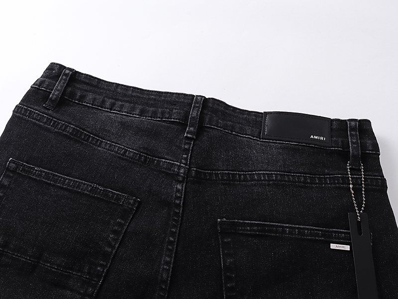AMIRI Black Rhinestone Distressed Jeans ¡ª detail