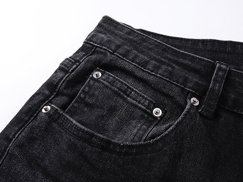 AMIRI Black Rhinestone Distressed Jeans ¡ª detail