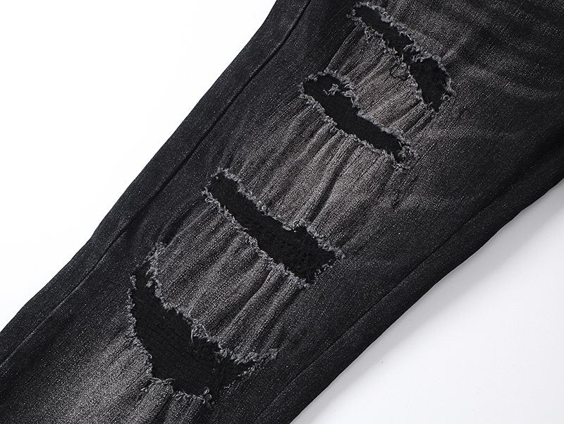AMIRI Hollywood Lettering Distressed Jeans in Black ¡ª detail