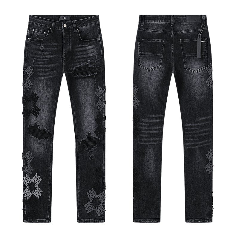 AMIRI Black Floral Distressed Jeans ¡ª hero