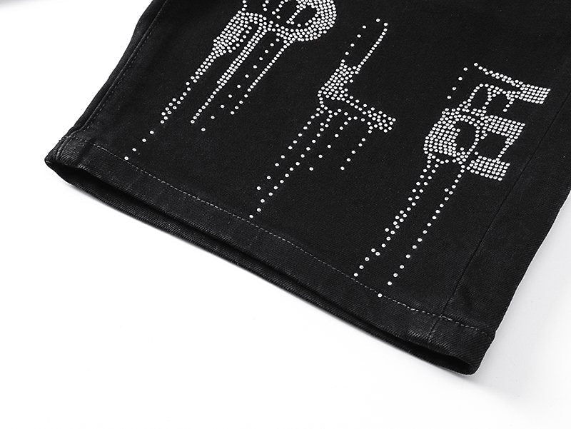Purple Brand Black Rhinestone Denim Shorts ¡ª detail