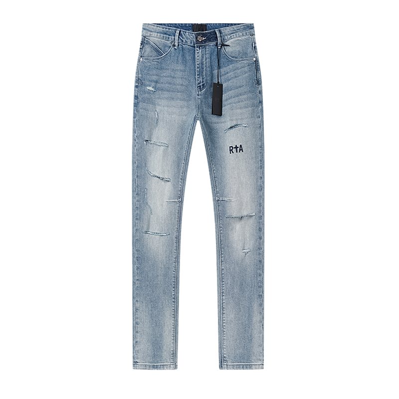 R+A Light Blue Distressed Straight-Leg Jeans ¡ª front