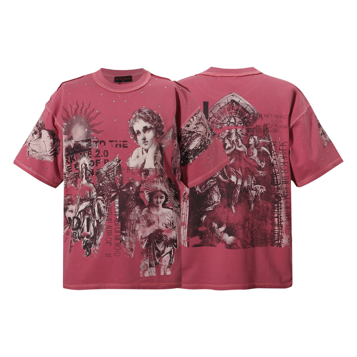 RARE PEACE Statues Rhinestone Graphic T-Shirt ¡ª hero