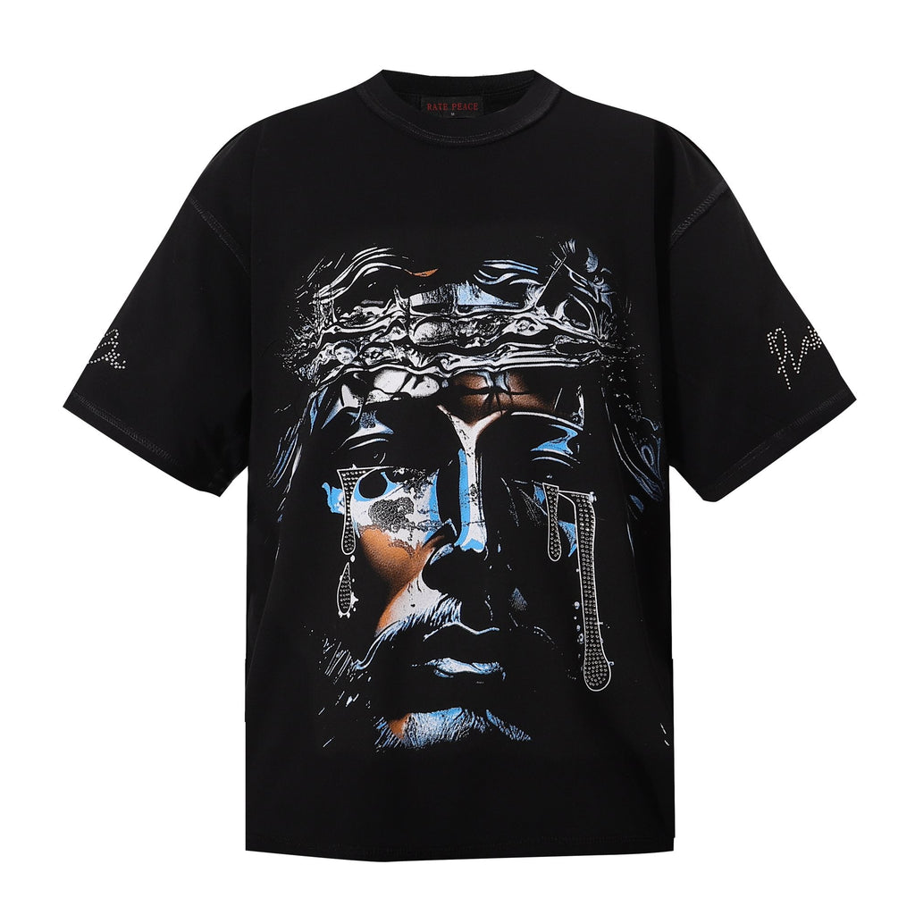 RARE PEACE God's Tear Rhinestone Graphic T-Shirt ¡ª hero
