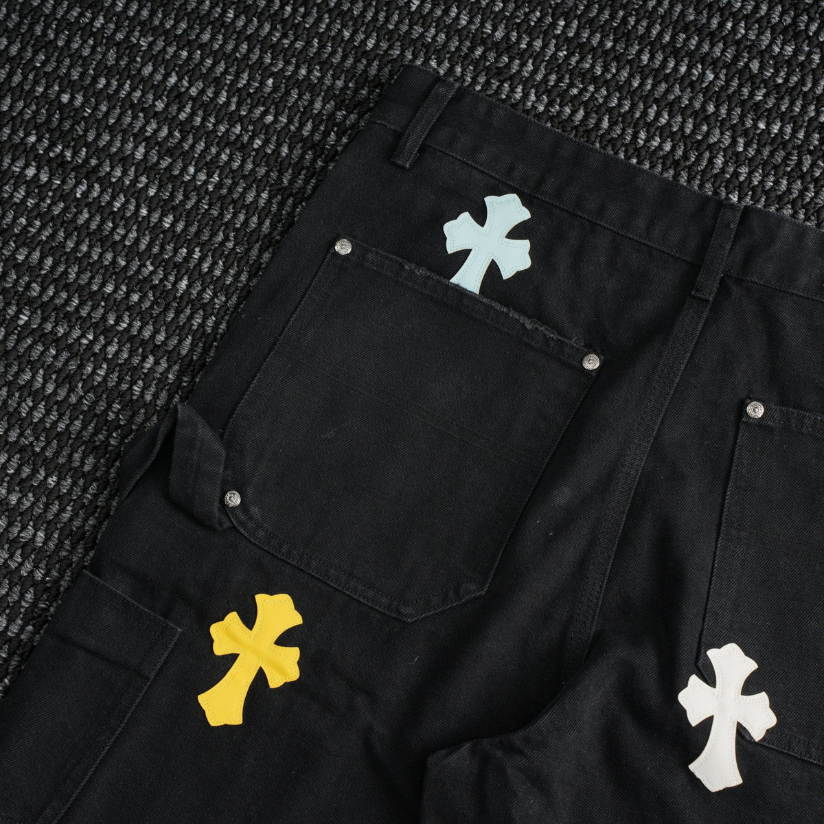 Chrome Hearts Cross Applique Black Denim Shorts ¡ª detail