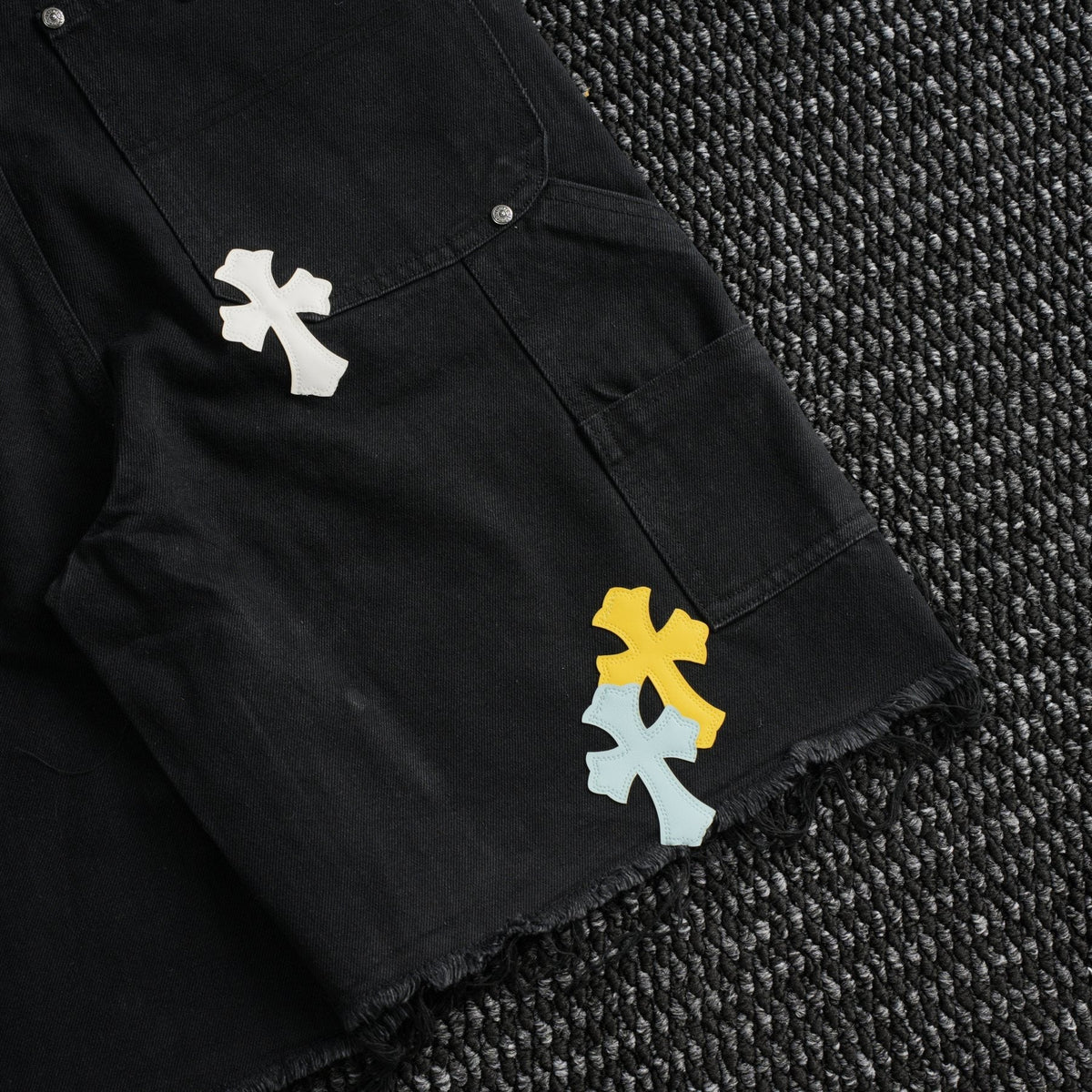 Chrome Hearts Cross Applique Black Denim Shorts ¡ª detail