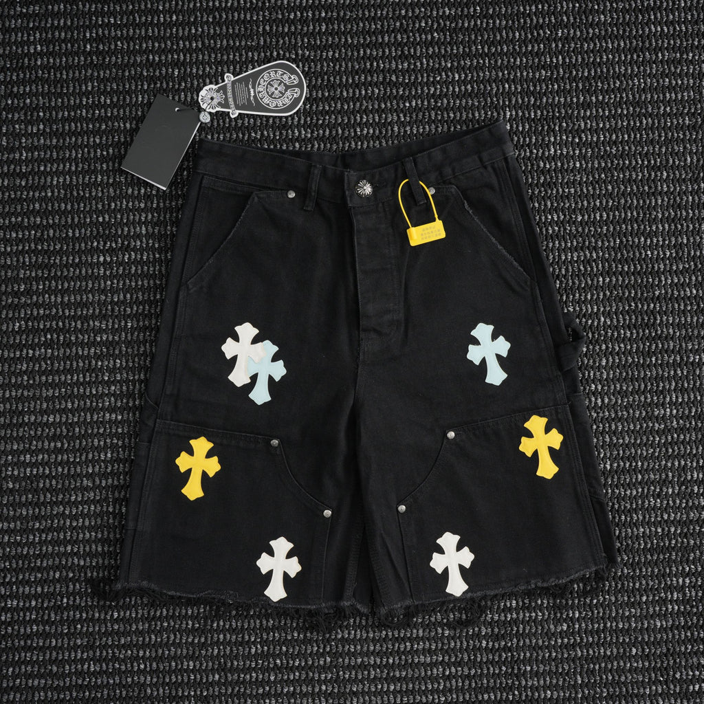 Chrome Hearts Cross Applique Black Denim Shorts ¡ª hero