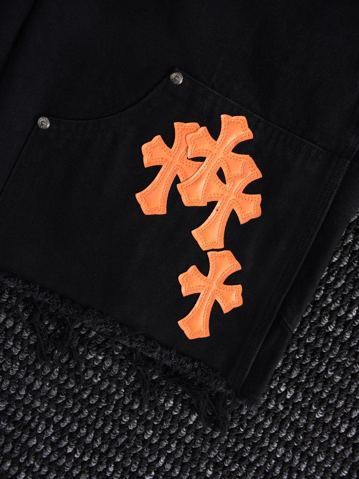 Chrome Hearts Orange Cross Patch Denim-Style Shorts ¡ª detail