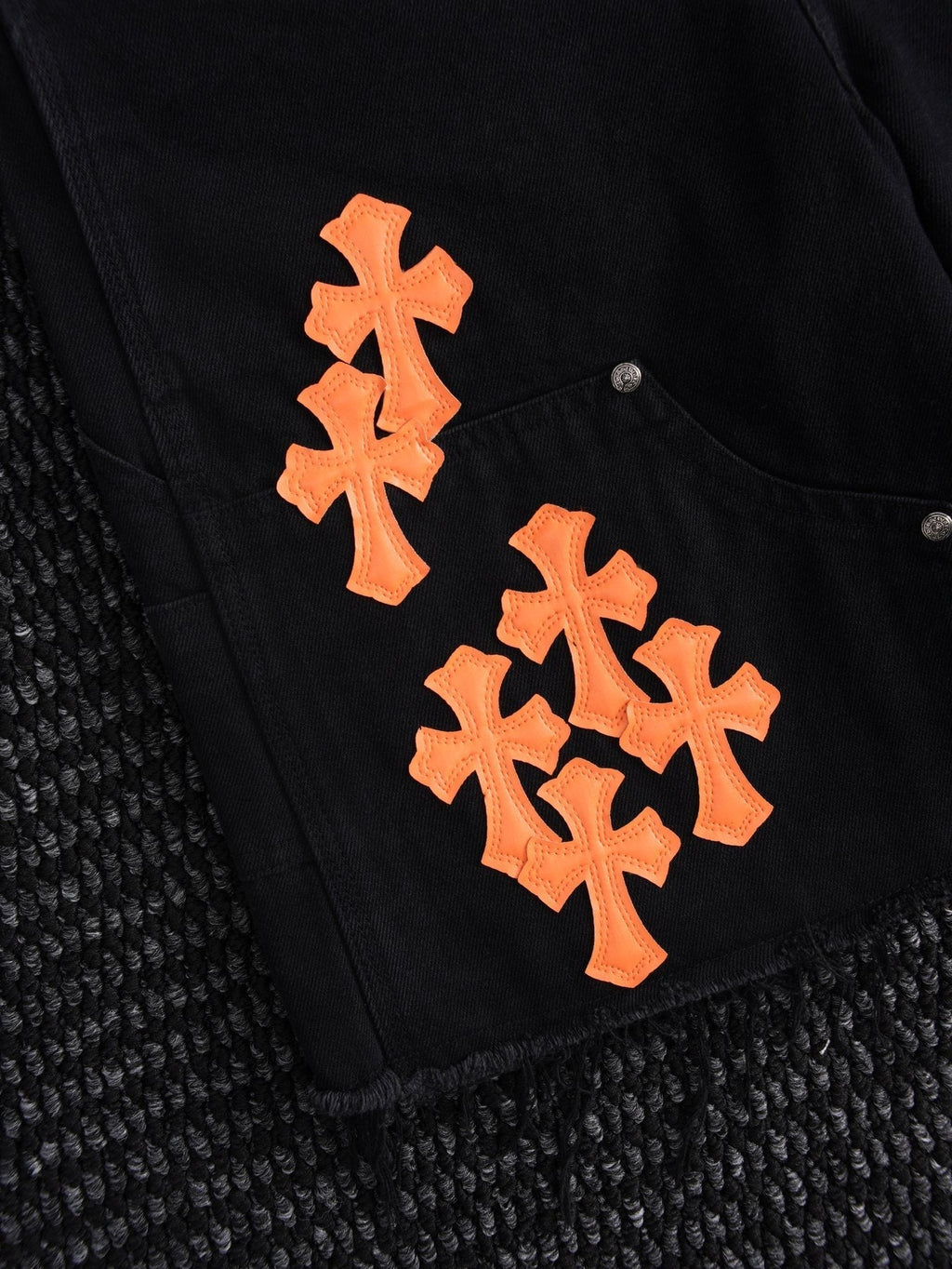 Chrome Hearts Orange Cross Patch Denim-Style Shorts ¡ª detail