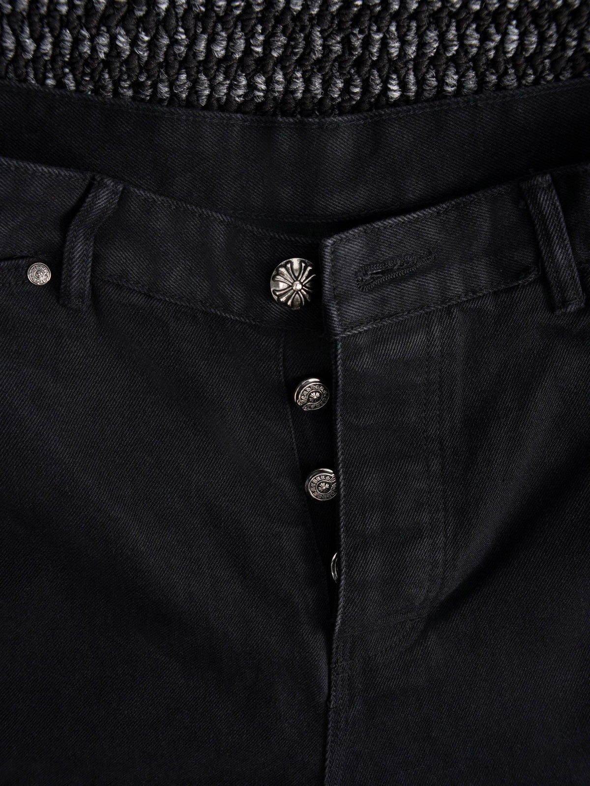 Chrome Hearts Black Graphic Appliqu¨¦ Denim Cargo Shorts ¡ª detail