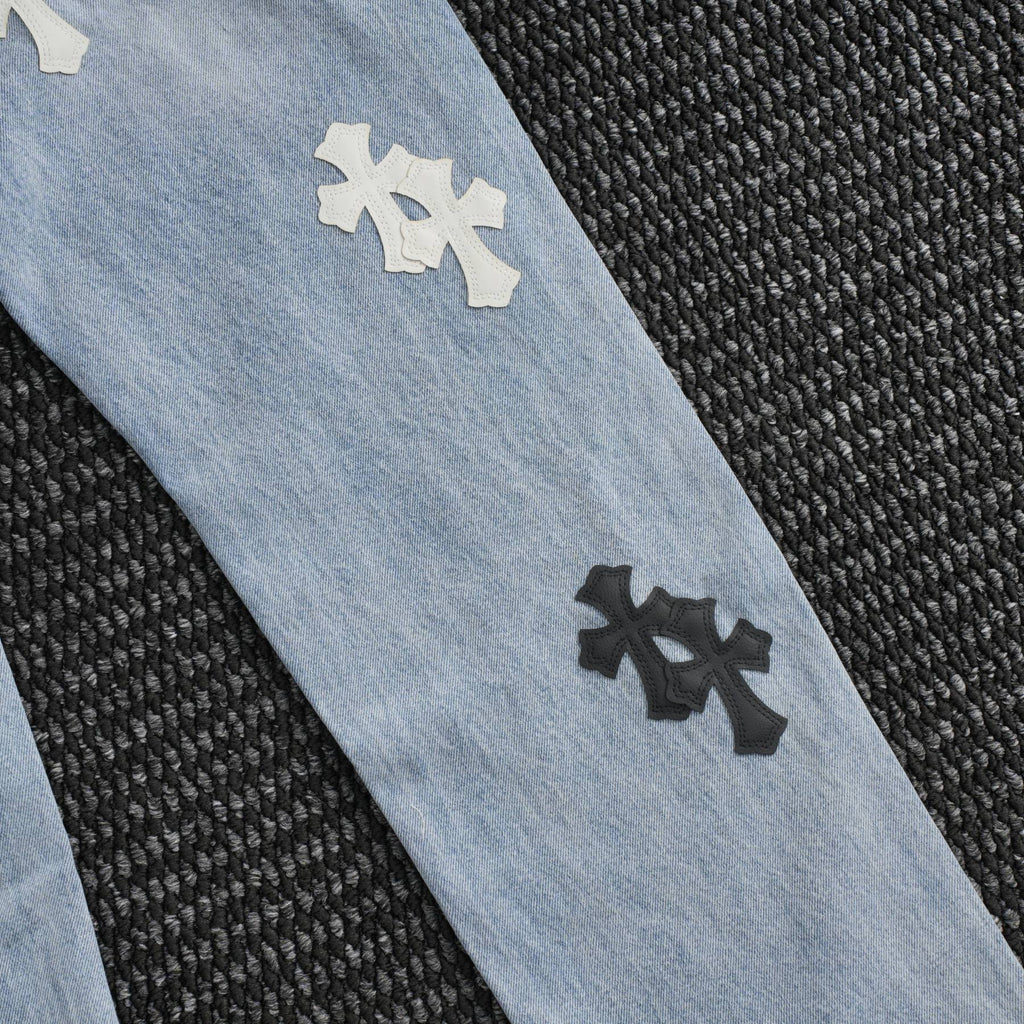 Chrome Hearts Light Blue Cross Patch Jeans ¡ª detail